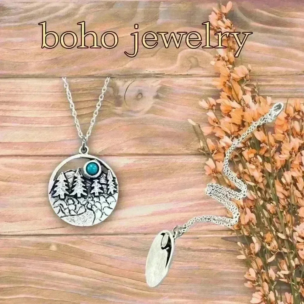 Turquoise Western necklace mountain pendant country jewelry - Picture 4 of 11